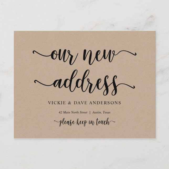 Our New Home Address, Moving Announcement, Kraft Postcard (Front)