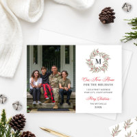 Our New Home Christmas Greenery Monogram Photo