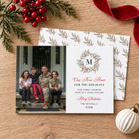 Our New Home Christmas Greenery Monogram Photo