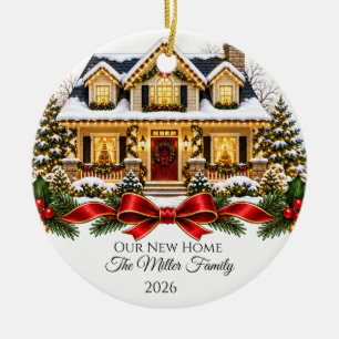 Our New Home Christmas House with Family Name and  Ceramic Tree Decoration