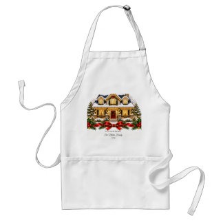 Our New Home Christmas House with Family Name and Standard Apron