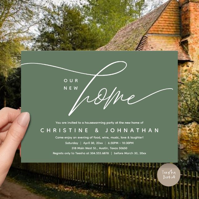 Our New Home, Cosy Lovely Housewarming Party Invitation (Our New Home, Cozy Lovely Housewarming Party Invitation Card, PDF, Forest Sage Green)