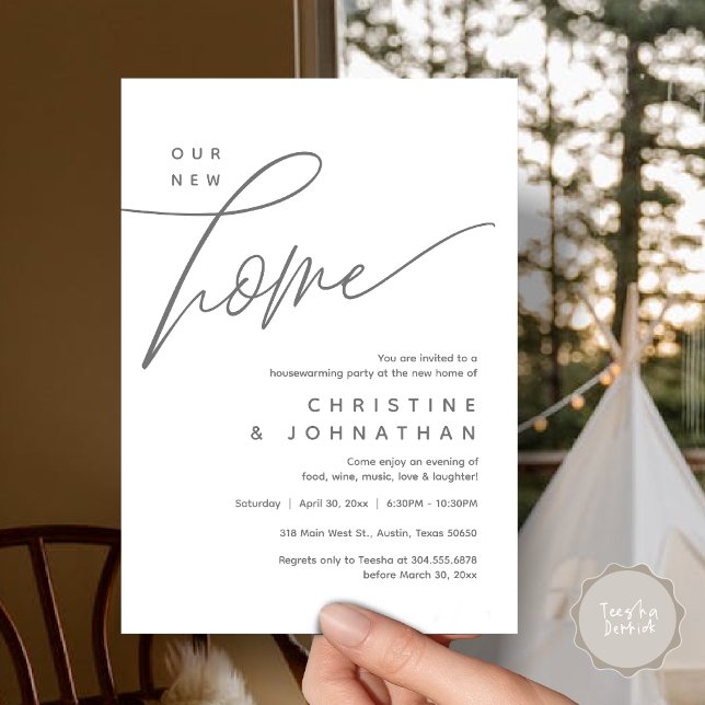 Our New Home, Cosy Lovely Housewarming Party Invitation (Our New Home, Cozy Lovely Housewarming Party Invitation Card, PDF, Portrait, Dark Grey)