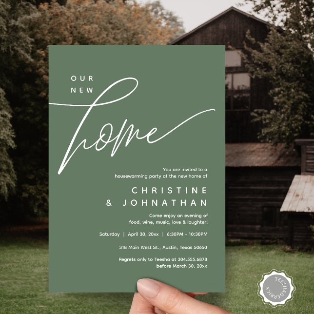 Our New Home, Cosy Lovely Housewarming Party Invitation (Our New Home, Cozy Lovely Housewarming Party Invitation Card, PDF, Portrait, Forest Sage Green)