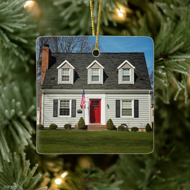 Our New Home Elegant Custom Address Photo Ceramic Ornament (Tree)