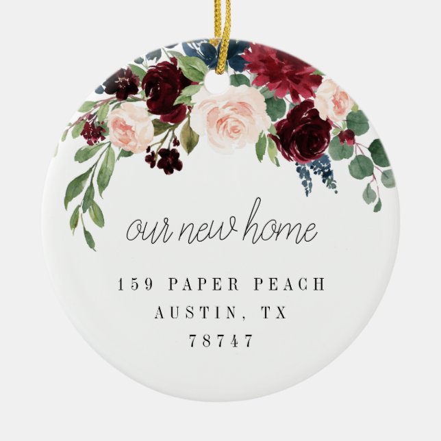 Our New Home Floral Modern Christmas Ornament (Front)