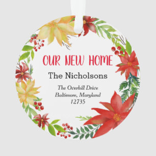 Our New Home Floral Poinsettia Wreath Ornament