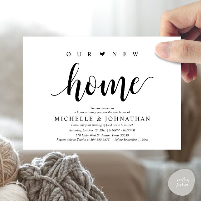 Our new home, Housewarming party invitation cards (Our new home, Housewarming party invitation card, first house invites, in black white)