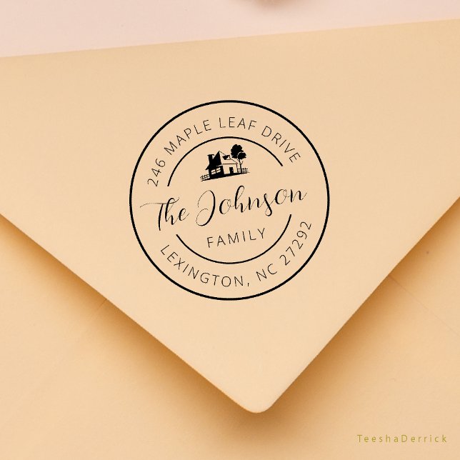 Our New House Address Announcement Round  Rubber Stamp (Our New House Address Announcement Modern Rustic Round Rubber Stamp)