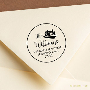 Our New House Announcement Return Address Round  Rubber Stamp