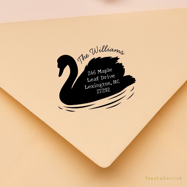 Our New House Announcement Swan Return Address Rubber Stamp (Our New House Announcement Cute Swan silhouette shape or Wedding RSVP Return Address Rubber Stamp)