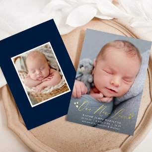 Our New Love Foil Script Photo Birth Announcement