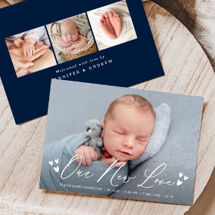 Our New Love Script 4 Photo Birth Announcement