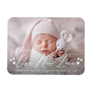 Our New Love Script Photo Birth Announcement Magnet