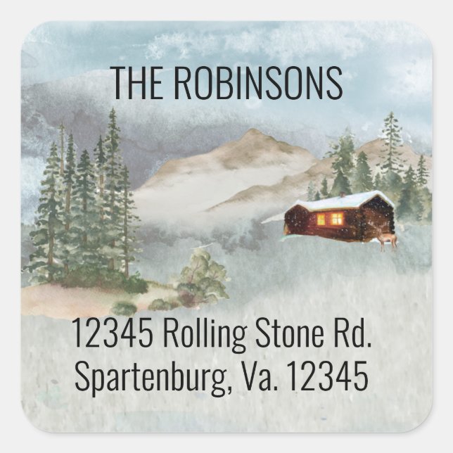 Our New Neck of the Woods Cabin Pines Address    Square Sticker (Front)