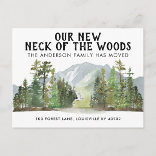 Our New Neck of the Woods Forest Mountain Moving Announcement Postcard
