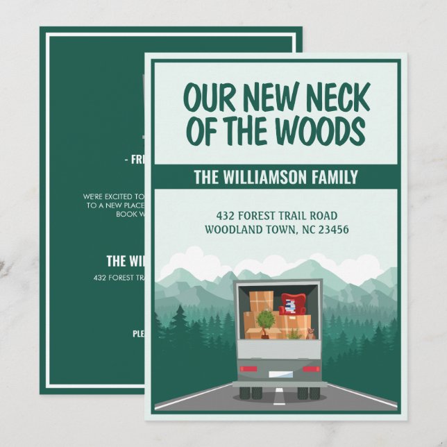 Our New Neck of the Woods Green Forest Moving Announcement (Front/Back)