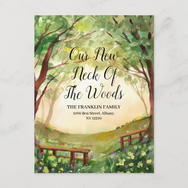 Our New Neck Of The Woods Moving New Address Announcement Postcard (Front)