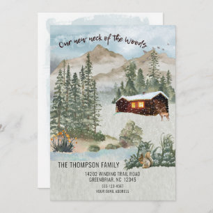 Our New Neck of the Woods Pine Cabin Moving Invitation