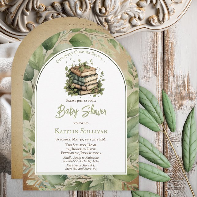 Our Next Chapter Begins Books Baby Shower Invitation (Our Next Chapter Begins Books Baby Shower Boy or Girl Arched Invitation - Print | Digital Download)