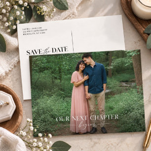 Our Next Chapter Begins Photo Save the Date Announcement Postcard