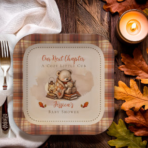Our Next Chapter Fall Teddy Bear Cub Baby Shower Paper Plate