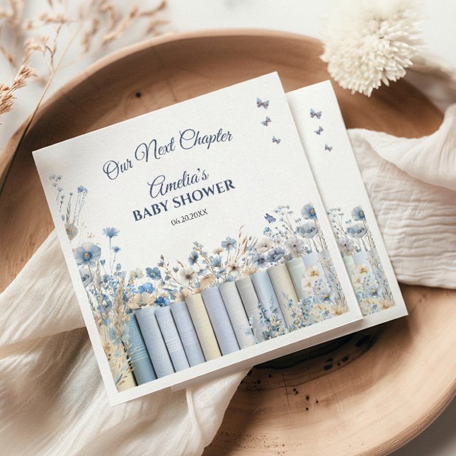 Our Next Chapter Gentle Azure Literary Bloom Napkin (Creator Uploaded)