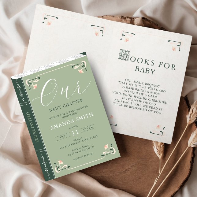 Our Next Chapter Storybook Books for Baby Shower Invitation (Our next chapter Storybook Folded Baby Shower Invitation with Books for Baby Request on the Inside)