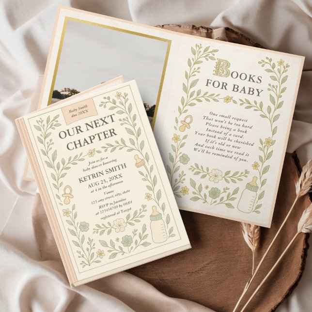 Our Next Chapter Storybook Photo Baby Shower Invitation (Our next chapter Storybook Baby Shower Invitation, Fairytale, Vintage Photo Design, Books for baby)