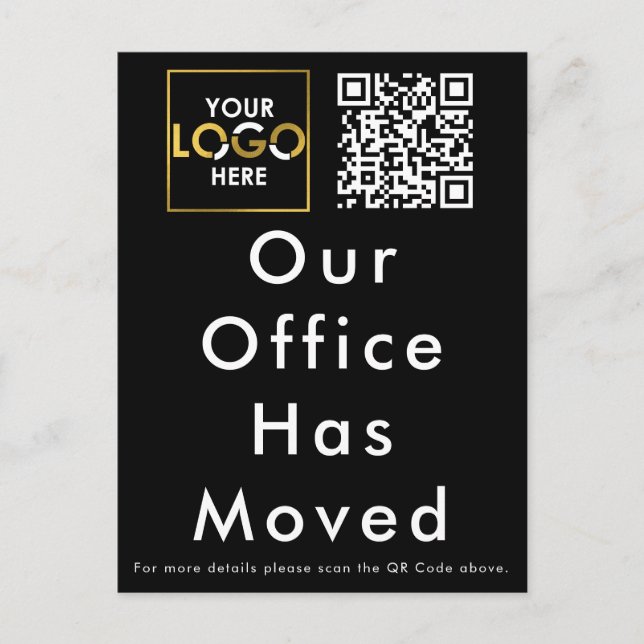 Our Office Has Moved Business Logo QR Code Postcard (Front)