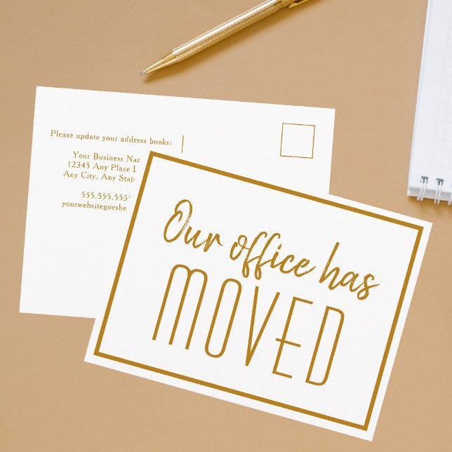 Our Office Has Moved Chic Gold Business Moving Postcard (Creator Uploaded)