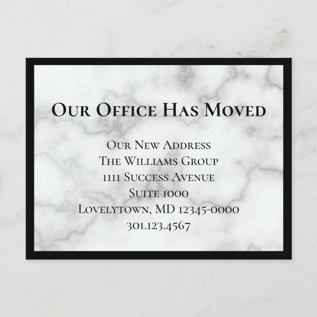 Our Office Has Moved Faux Marble Announcement (Front)