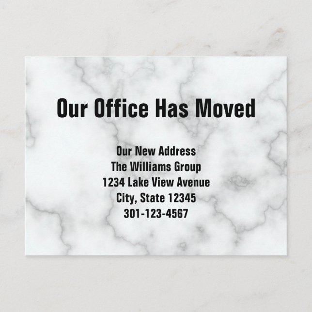 Our Office Has Moved Faux Marble Announcement (Front)