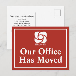 Our Office Has Moved Red Business Logo Postcard