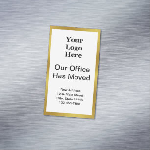 Our Office Has Moved White Gold Business Logo Magnetic Business Card