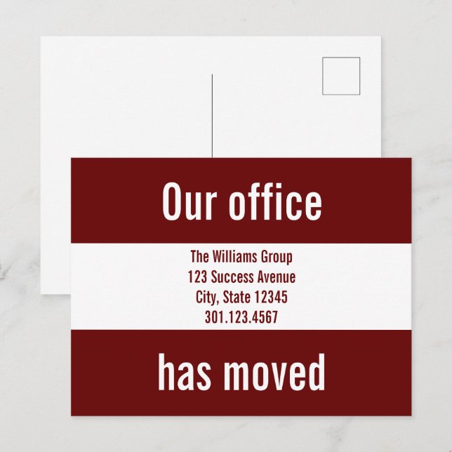 Our Office Have Moved Red & White Announcement (Front/Back)