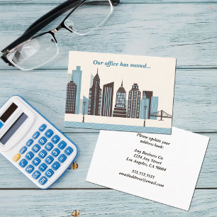 Our Offices Have Moved Modern City Skyline Business Card