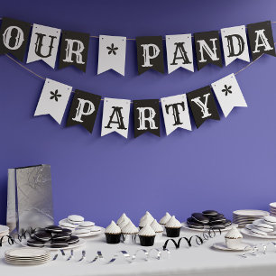 Our Panda Party Personalised Black and White Bunting