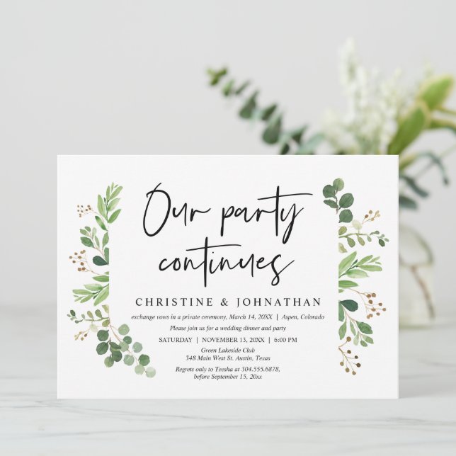 Our party continues, Wedding Elopement celebration Invitation (Standing Front)