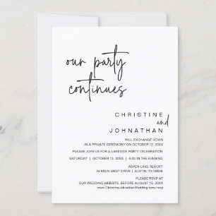 Our Party Continues, Wedding Elopement Dinner Invi Invitation