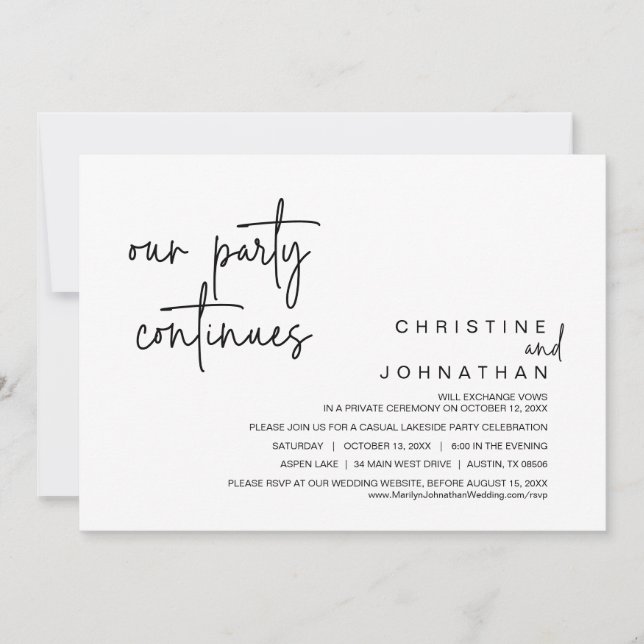 Our Party Continues, Wedding Elopement Dinner Invi Invitation (Front)