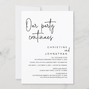 Our Party Continues, Wedding Elopement Dinner Invitation