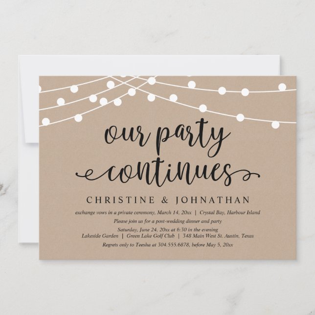Our Party Continues, Wedding Elopement  Invitation (Front)