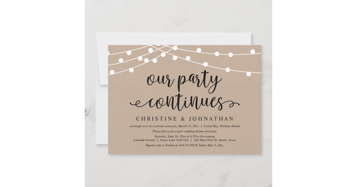 Our Party Continues, Wedding Elopement Invitation | Zazzle