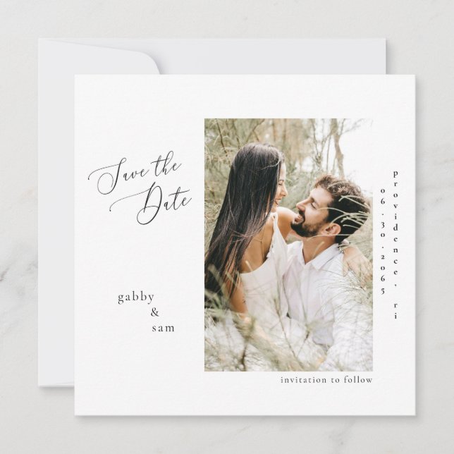 Our Photo White Square Wedding Save the Date Invitation (Front)