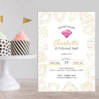 Our Precious Gem Pink & Gold Birthday Invite