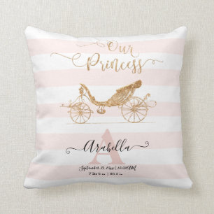 Our Princess Gold Glitter Blush Baby Girl Stats Cushion