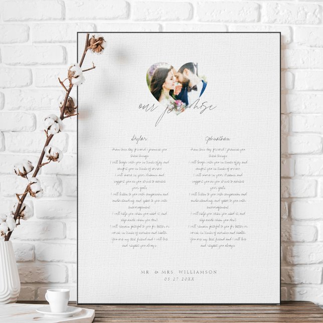 Our Promise Newlyweds Wedding Vows Heart Photo Canvas Print (Creator Uploaded)