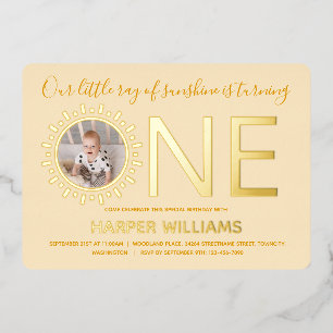 Our Ray of Sunshine Gold Photo Baby 1st Birthday