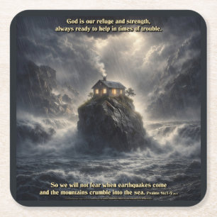Our refuge & strength square paper coaster